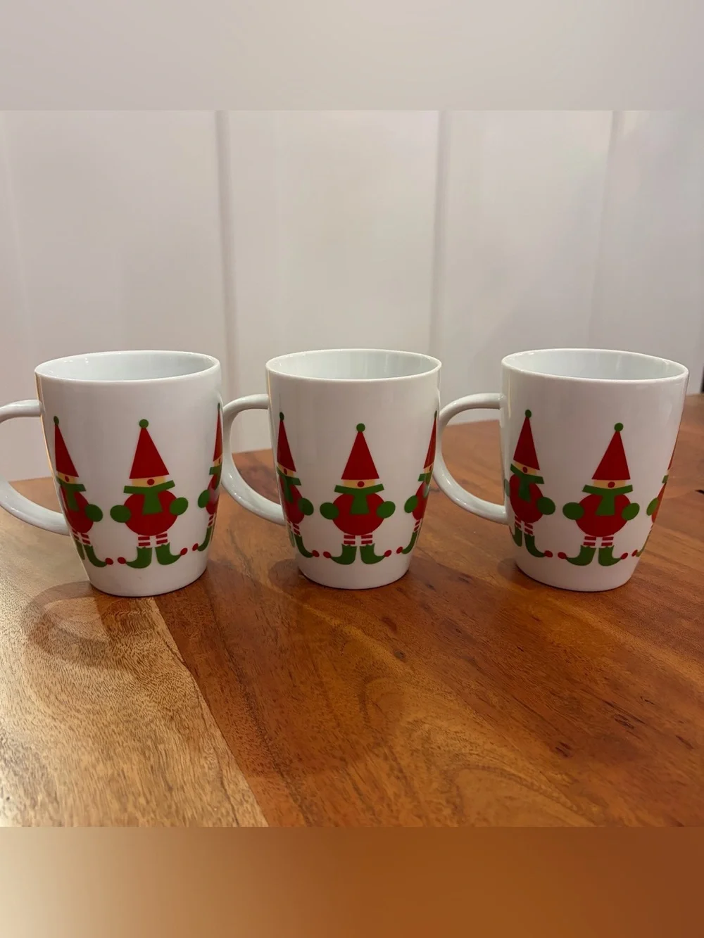 Set of 3 Vintage 1990s Crate & Barrel Mugs Jingle Elf Mugs Cups Christmas Retro